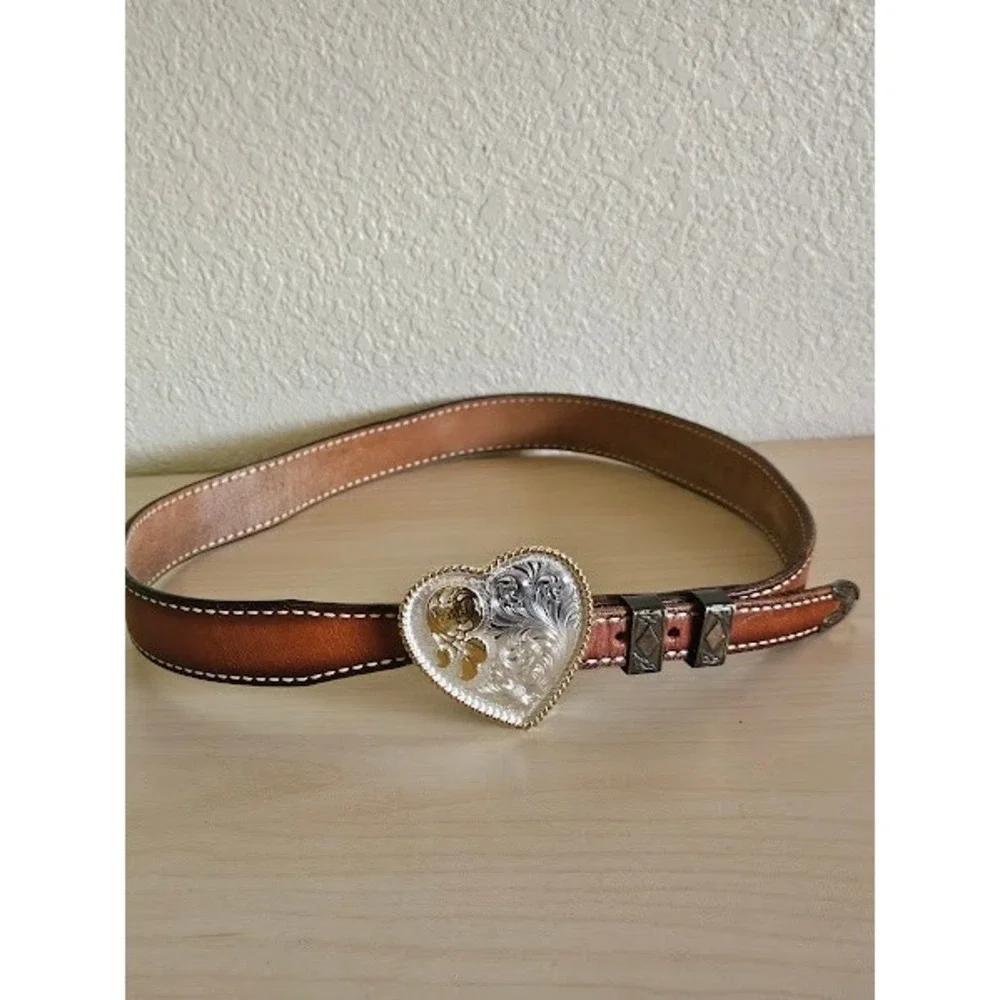 Montana Silversmiths Heart Buckle Brown Women Leather Western Belt